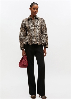 Printed stretch cotton peplum skjorte Almond Milk A1040058 Ganni 